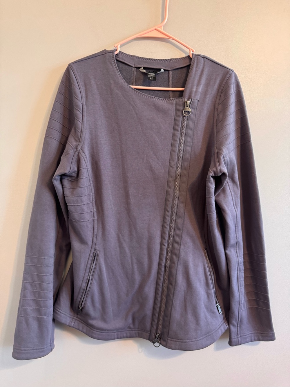 Athleta Moto Jacket Large Tall Mauve Gray Asymmetrical Zip Athleisure